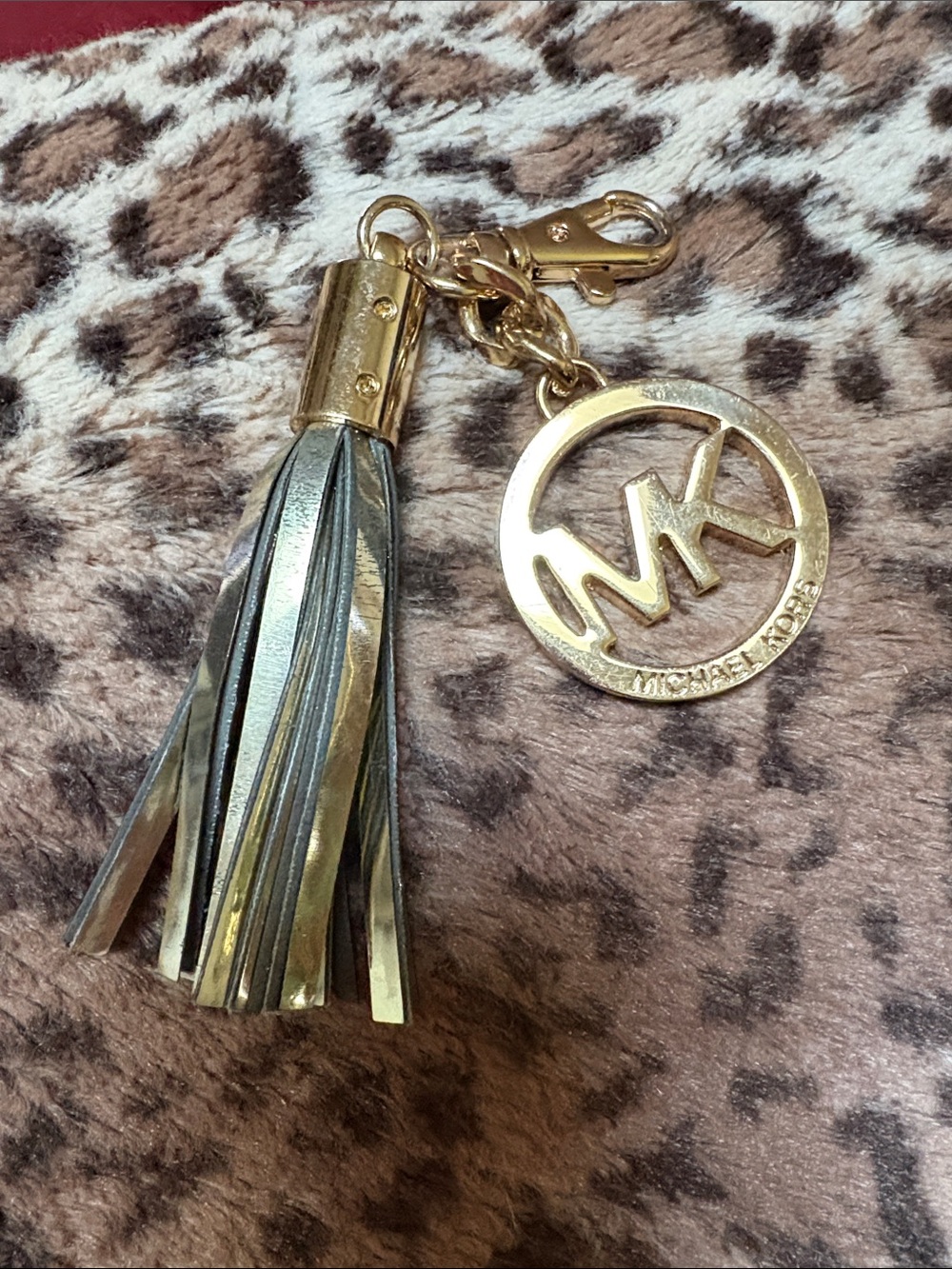 Michael Kors Gold MK Logo Tassel Keychain with Metallic Fringe